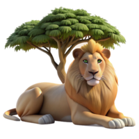 vibrant abstract A regal lion resting in the shade of an acacia tree, dappled sunlight filtering through the leaves, in a classic wildlife painting style authentic png