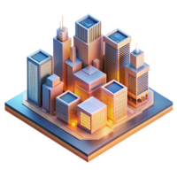 beautiful contemporary Futuristic cityscape built from interconnected circuit boards, bathed in the warm glow of a setting sun, isometric illustration style 4K png
