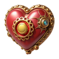impressive contemporary Steampunk heart icon with delicate filigree and ruby accents genuine png