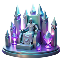 impressive creative A futuristic throne room, adorned with holographic banners and glowing crystals, a regal figure seated upon the throne. Grand, majestic lighting, space opera style premium png