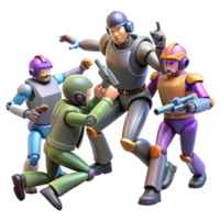 wonderful minimalist A group of rebels fighting against oppressive robots in a futuristic city, dynamic action scene, authentic png