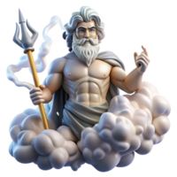 vibrant modern A powerful Greek Zeus, wielding a thunderbolt, commanding the heavens from Mount Olympus, surrounded by swirling clouds and lightning, classical Greek sculpture style authentic png