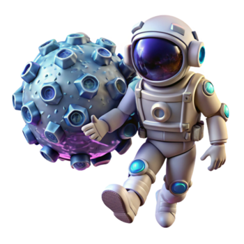 wonderful contemporary A lone astronaut floating in space, surrounded by shimmering nanobots assembling a colossal satellite, illuminated by the distant glow of a nebula, photorealistic style 4K png