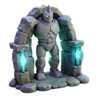 impressive contemporary A stoic golem crafted from enchanted granite, standing guard over a hidden portal, illuminated by the pulsating light of the portal's energy authentic png
