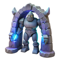 impressive minimalist A stoic golem crafted from enchanted granite, standing guard over a hidden portal, illuminated by the pulsating light of the portal's energy 4K png