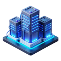 serene minimalist A futuristic data center with rows of servers and glowing cables, illuminated by cool blue light, isometric style high resolution png