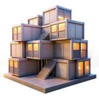 wonderful contemporary Prefabricated modular housing units stacked in a unique configuration, urban setting, sunset lighting, modern style high resolution png