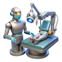extraordinary modern A robotic surgeon, with intricate mechanical arms and glowing optical sensors, performing surgery on a cyborg. Sterile, clinical lighting, biomechanical style genuine png