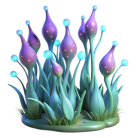 stunning contemporary A field of bioluminescent alien plants, swaying gently in the breeze on a distant planet. Soft, magical lighting, fantasy art style premium png
