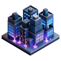 beautiful artistic Cyberpunk apartment complex, neon signs, rain-slicked streets, gritty and dark, isometric view, premium png