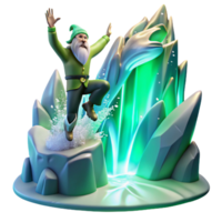 stunning abstract A mischievous Norse Loki transforming into a salmon, leaping through a crystalline waterfall under the aurora borealis, Art Deco style high quality png
