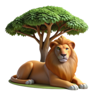 stunning artistic A regal lion resting in the shade of an acacia tree, dappled sunlight filtering through the leaves, in a classic wildlife painting style exclusive png