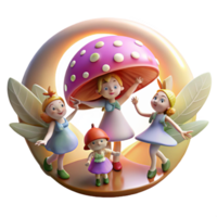 extraordinary modern A group of playful fairies with wings of butterfly scales, dancing in a circle around a glowing mushroom ring, illuminated by the soft light of the moon high quality png