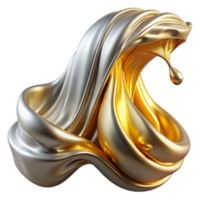 elegant contemporary A cascade of flowing, liquid metal, in shades of silver and gold, illuminated by a warm, golden light premium png