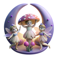 extraordinary artistic A group of playful fairies with wings of butterfly scales, dancing in a circle around a glowing mushroom ring, illuminated by the soft light of the moon authentic png