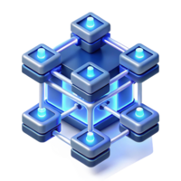 wonderful classic A network of interconnected servers forming a complex, geometric structure, glowing with internal light, illuminated by soft blue light, isometric style exclusive png