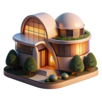 beautiful artistic Organic architecture, building seamlessly blending with nature, warm sunset light, peaceful and harmonious, matte painting style, authentic png