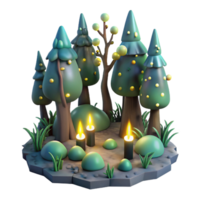 vibrant vintage A group of fireflies illuminating a dark forest, bioluminescent light, magical realism style high resolution png