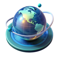 serene traditional A holographic projection of planet Earth rotating slowly, surrounded by complex data visualizations, cool, clinical lighting, futuristic style genuine png