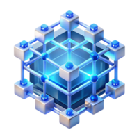 impressive traditional A network of interconnected servers forming a complex, geometric structure, glowing with internal light, illuminated by soft blue light, isometric style high quality png