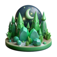 dramatic minimalist Green Forest Night Sky Moon Transparent for Romantic Scenes authentic png