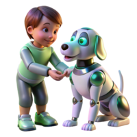 magnificent creative A robotic dog interacting with a child, illuminated by warm, natural light, heartwarming style high quality png