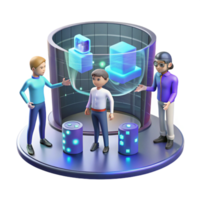 extraordinary creative A group of people interacting with a large, holographic display, collaborative, futuristic style authentic png
