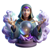 serene traditional A wise oracle gazing into a crystal ball, surrounded by swirling mists, mystical lighting, fantasy art style high resolution png