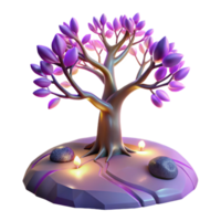 elegant traditional A lone tree, with glowing leaves and branches, stands on a desolate alien planet, twilight lighting, surreal style high resolution png