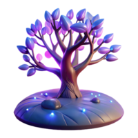 stunning vintage A lone tree, with glowing leaves and branches, stands on a desolate alien planet, twilight lighting, surreal style detailed png
