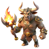 wonderful creative A fearsome minotaur with the head of a bull and the body of a man, wielding a giant axe, illuminated by the flickering light of torches in a dark labyrinth exclusive png