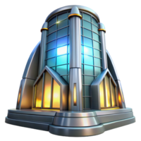 extraordinary creative A futuristic building, with a sleek, metallic exterior and glowing windows, rises into the sky, daylight lighting, architectural style genuine png
