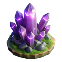 magnificent modern A cluster of amethyst crystals sprouting from a mossy rock, illuminated by a beam of ethereal light, fantasy art style original png