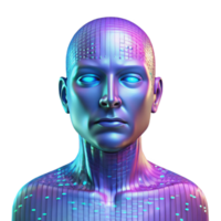 Maravilhoso contemporâneo uma holográfico projeção do uma humano face, falha e distorcendo, cercado de binário código. legal, digital iluminação, falha arte estilo detalhado png
