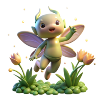 impressive vintage A playful sprite with wings of pure light, dancing among a field of glowing, magical flowers, illuminated by the soft glow of fireflies detailed png