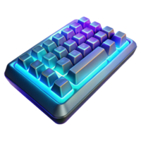 impressive artistic A futuristic keyboard with glowing keys and holographic projections, illuminated by soft blue light, gaming style high quality png