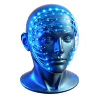 stunning contemporary A transparent human head filled with swirling binary code, illuminated from within by a cool, electric blue light, abstract art style professional png