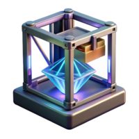 extraordinary modern A 3D printer creating a complex, geometric object, illuminated by laser light, industrial design style authentic png