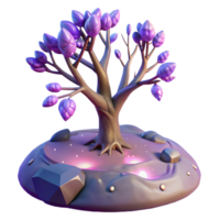 wonderful artistic A lone tree, with glowing leaves and branches, stands on a desolate alien planet, twilight lighting, surreal style detailed png
