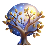 wonderful contemporary A mystical tree of life with glowing leaves and branches that reach towards the heavens, illuminated by the soft light of the moon original png