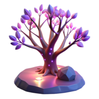 wonderful abstract A lone tree, with glowing leaves and branches, stands on a desolate alien planet, twilight lighting, surreal style high quality png