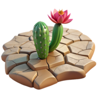 dramatic classic A cracked desert floor with a single blooming cactus flower, harsh sunlight, photorealistic style original png