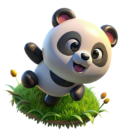 stunning traditional A playful panda cub tumbling down a grassy hill, lit by bright midday sun, in a cute, anime style premium png
