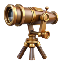 stunning traditional Steampunk telescope with brass lenses and a wooden tripod mount exclusive png