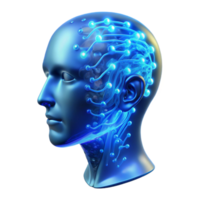 dramatic artistic A transparent human head filled with swirling binary code, illuminated from within by a cool, electric blue light, abstract art style detailed png