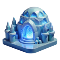 magnificent modern Ice hotel, carved from a glacier, soft blue light, intricate ice sculptures, magical and ephemeral, winter wonderland style, exclusive png