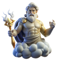 stunning rustic A powerful Greek Zeus, wielding a thunderbolt, commanding the heavens from Mount Olympus, surrounded by swirling clouds and lightning, classical Greek sculpture style original png