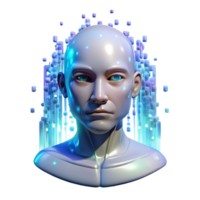 vibrant contemporary A holographic projection of a human face, glitching and distorting, surrounded by binary code. Cool, digital lighting, glitch art style premium png