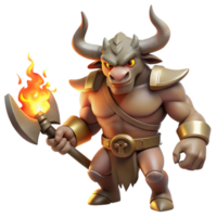 wonderful abstract A fearsome minotaur with the head of a bull and the body of a man, wielding a giant axe, illuminated by the flickering light of torches in a dark labyrinth high quality png