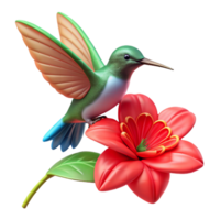 vibrant vintage A tiny hummingbird hovering near a vibrant red flower, capturing the intricate details of both, in a botanical illustration style high resolution png